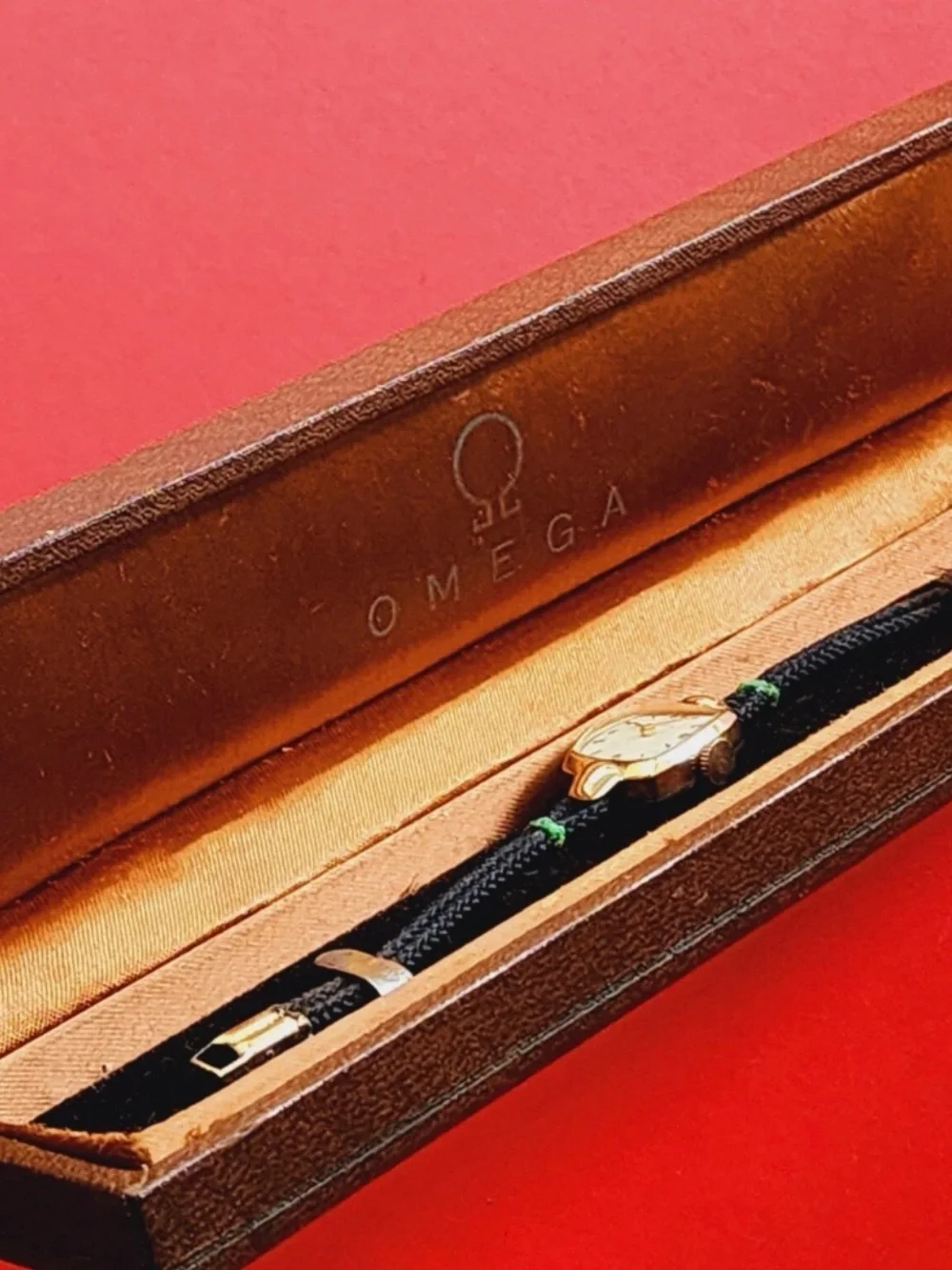 14K GF Omega Gold-Tone Ladies Watch with Black Cord Strap and  rare omega box
